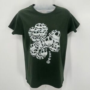 3/$15 Jack Skellington Skull Tee Womens S Short Sleeve Crew Tshirt Green Clover